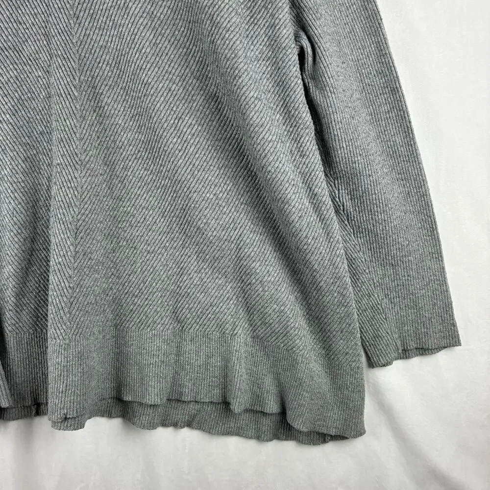 Croft & Barrow V-Neck Sweater Women's 3X Grey Long Sleeve Lagenlook Ribbed Knit